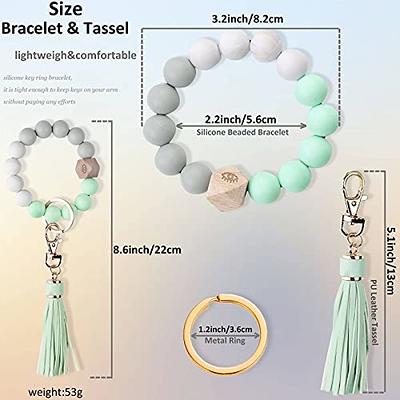 Wrist Key Chain with Beads Silicone Wrist Key Ring Bracelet Keychain for  Women Silicone Beaded Bangle Chains 