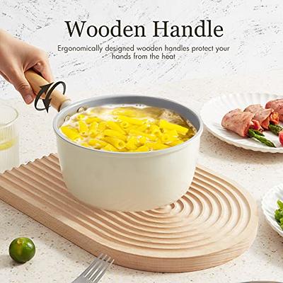 ROCKURWOK Ceramic Nonstick Sauce Pan with Lid,1.5 QT Small Cooking Soup Pot,  Non Toxic & PFAS-Free, Wooden Handle for Cool Touch, Universal Base(Gas,  Electric & Induction), White - Yahoo Shopping