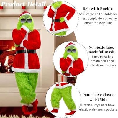 Christmas Adult Grinch Costume Kids Santa Claus Costume Men And Women 7 Pcs  Costume Set Including Mask-x