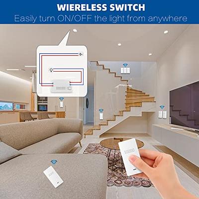 Suraielec Wireless Remote Light Switch, No Wiring, No WiFi, 100ft RF Range,  Pre-Programmed, Expandable Wireless Wall Switch and Receiver Kit, Remote