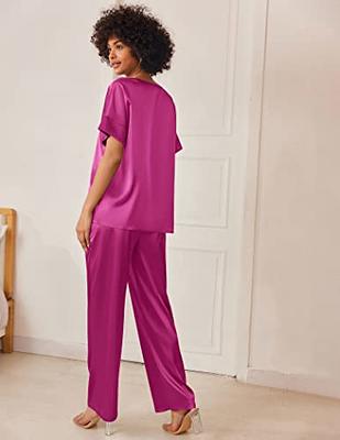 Avidlove Women Pajamas Set Notch Collar Soft Sleepwear Pjs Short Sleeve  Button Down Nightwear with Long Pants : : Clothing, Shoes 