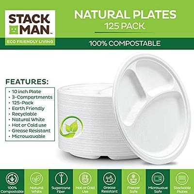 100% Compostable Disposable Paper Plates [125-Pack] - (PFAS-Free