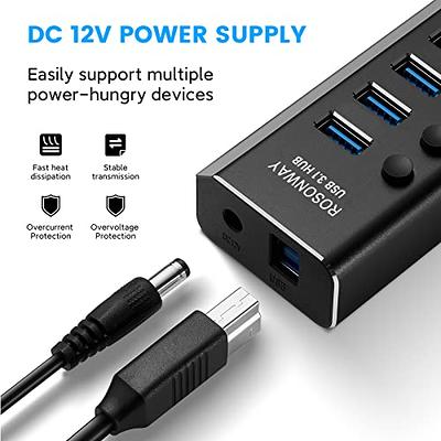 Powered USB Hub, Rosonway 7-Port USB 3.2/USB C Hub with 10Gbps USB