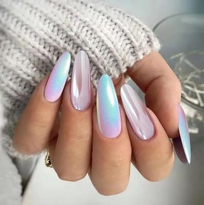 White Chrome Pearl Nails Powder Nails Magic Metallic Chrome Yellow Nail  Powder High Gloss Glitter Nail Art Blue Holographic Ice Aurora Dust Nail