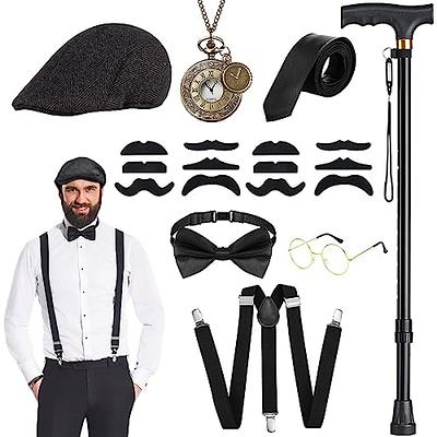 1920S Mens Great Gatsby Accessories Set Roaring 20 30s Retro Gangster  Costume Tie Hat Mafia Mobster