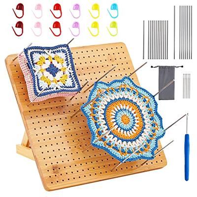 9.3 inch Crochet Square Blocking Board, Crochet Blocking Board with Pins 20pcs Stainless Pins, Handcrafted Wood Crochet Blocking Board for Crochet