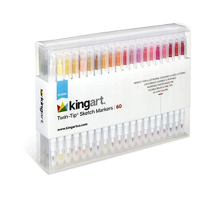 Kingart Pro Twin-Tip Brush Pen Art Markers, Set of 48 Unique Colors