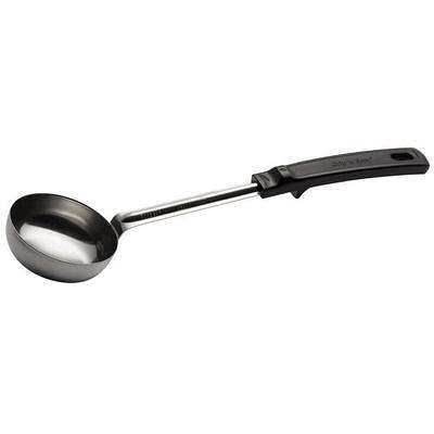 Portion Control Spoon, 4 oz., 12'', slotted, black handle, 18/8