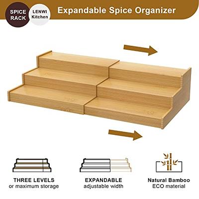 mDesign Bamboo Expandable Kitchen Cabinet, Pantry Spice Rack - Natural Wood