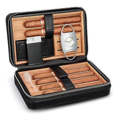 AMANCY Classic Black Leather 4 Cigar Travel Case Humidor with Cutter and  Lighter Great Cigar Accessory Gift Set