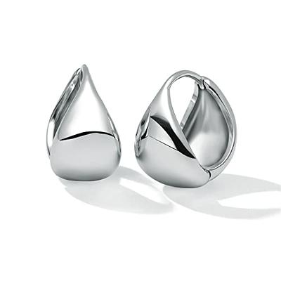 Thick Silver Teardrop Huggie Hoop Earrings