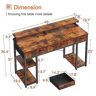 ODK Computer Desk with Drawers, 48 Inch Office Desk with Storage & Shelves,  Work Writing Desk with Monitor Stand Shelf, Rustic Brown Home Office Desks