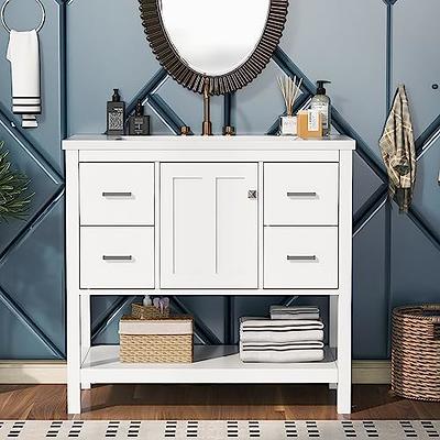 36 Bathroom Vanity with Sink Top Combo Set, Solid Wood Bathroom Storage  Cabinet with Drawers and Adjustable Shelf, Free Standing Single Bathroom  Vanity Set with Soft Closing Door, White 