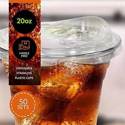 50 Pack] Disposable Strawless Plastic Cups with Lids