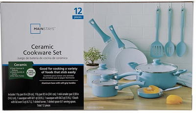 Spice BY TIA MOWRY Savory Saffron 7-Piece Ceramic Nonstick Aluminum Cookware  Set with Nylon Utensils in Teal 985118133M - The Home Depot