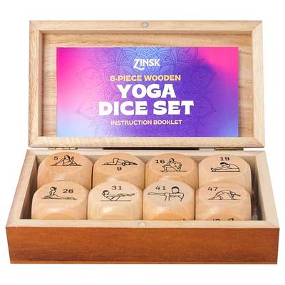  Zinsk 8-pc Wood Yoga Dice Set in Cardboard Storage Box -  Creative Yoga Accessories and Fun Yoga Gifts for Women - Wooden Workout Dice  & Fitness Dice to Create and