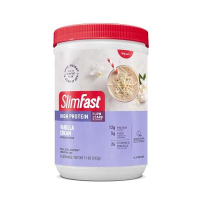 SlimFast Keto Meal Replacement Shake Powder, Vanilla Cake Batter, 12.2 Oz.  Canister (10 servings)