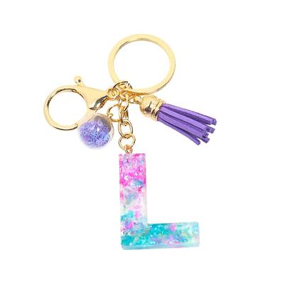 Fuqimanman2020 Glitter Letter A-Z Keychain Pink Blue Resin