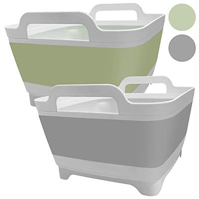 Collapsible Dish Basin with Drain Plug Portable Wash Basin Foldable Sink Tub  Space Saving Kitchen Storage Tray for Camping, RV, Vegetable Washing 9L  Capacity 