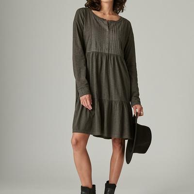 Lucky Brand Pintuck Tiered Knit Henley Dress - Women's Clothing Dresses in  Raven - Yahoo Shopping