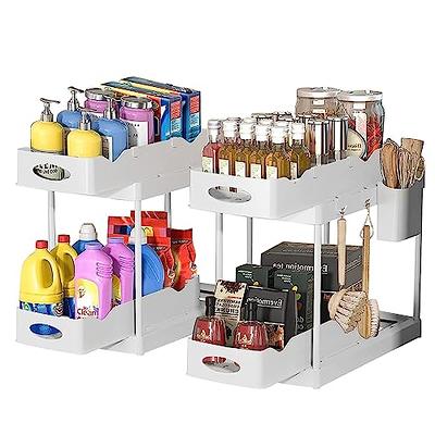  SPACEKEEPER Under Sink Organizer, Sliding Cabinet Basket  Organizer 2 Tier Under Bathroom Storage Rack with Hooks, Hanging Cup,  Dividers, Multi-purpose Storage Shelf for Bathroom Kitchen, White: Home &  Kitchen