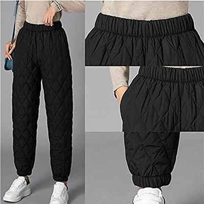 Women Winter Warm Down Cotton Pants Padded Quilted Trousers Elastic Waist