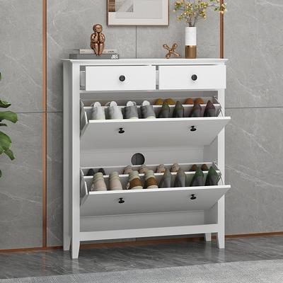 FUFU&GAGA 70.9-in H 8 Tier 14 Pair White Wood Shoe Cabinet in the