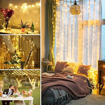 JMEXSUSS 300 LED Remote Control curtain lights, Plug in Fairy,Outdoor,  Window Wall Hanging String light for Bedroom Wedding Party Backdrop Garden  Indoor Decoration (Warm White)