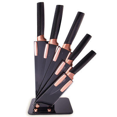 6pcs Copper Knife Set Rose Gold Knife Set & Knife Block with