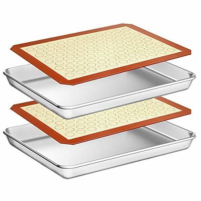 Wildone Baking Sheet with Silicone Mat Set, Set of 6 (3 Sheets + 3 Mats),  Stainless Steel Cookie Sheet Baking Pan with Silicone Mat, Non Toxic &  Heavy Duty & Easy Clean 