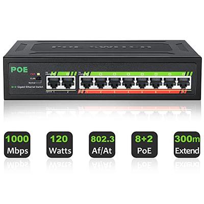 LOOCAM 10-Port PoE Switch with 8-10/100Mbps PoE Port, 2-10/100Mbps Uplink  Ports, Unmanaged Ethernet Network Switch LNA-SPND08-BS - The Home Depot