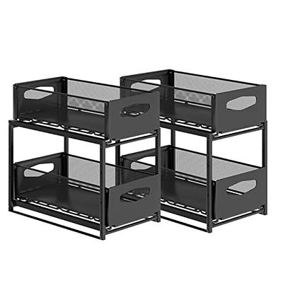 2 Pack Black Kitchen Cabinet Shelf Organizers, Stackable Shelves