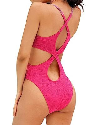 CUPSHE Women's One Piece Bathing Suits Swimsuits Cutout Crisscross Back V  Neck Textured Fabric Cheeky Bottom, S Hot Pink - Yahoo Shopping