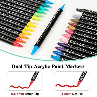 LIGHTWISH 60 Colors Acrylic Paint Pens,30Pcs Dual Brush Tip & Two Colors  Acrylic Paint Markers,Waterproof,Quick Dry Acrylic Paint Markers for
