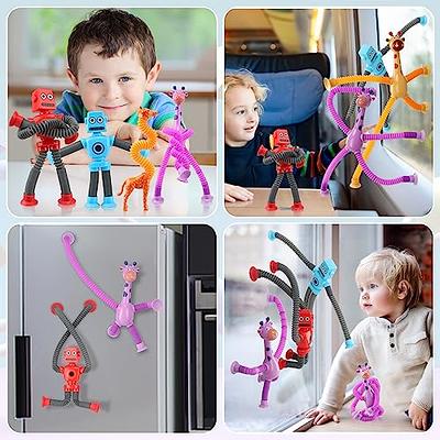 4 Pcs Telescopic Suction Cup Robot Toy, Coolest Pop Tubes Sensory