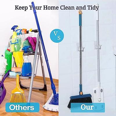 3pcs Mop And Broom Holder, Wall Mounted Adhesive Storage Rack With Hooks,  Organizer For Brushes, Brooms, Toilet, Laundry Room