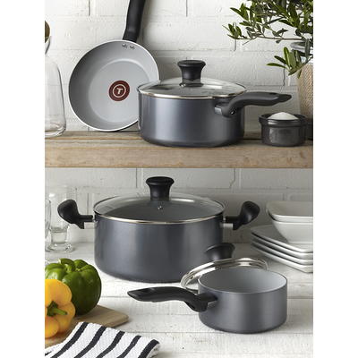 T-fal Initiatives Ceramic Cookware, 2 Piece Fry Pan Set, 8.5 & 10.5 inch,  Black, G917S264 