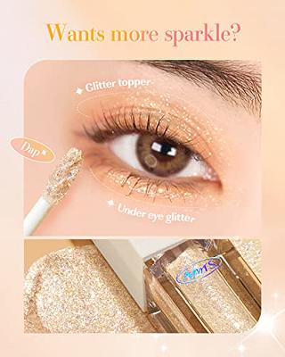 Glitter Shimmer Metallic Eyeshadow Palette 4 Color,Diamond Pearl Shiny  Bling Korean Makeup for Eye/Face/Highlighter, High Pigmented Smooth White