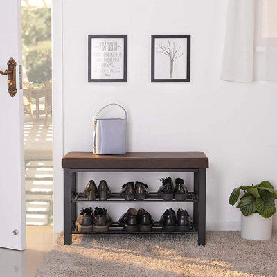 5 Tier Shoe Rack Black Metal with Natural Wood - Brightroom™