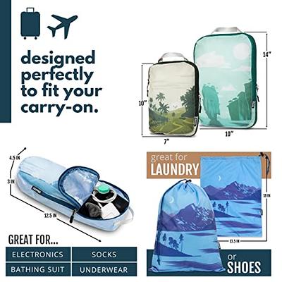  Compression Packing Cubes for Travel - Luggage and Backpack  Organizer Packaging Cubes for Clothes (Dusty Teal and White, 2 Piece Set)