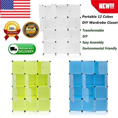 Costway DIY 12 Cube Portable Closet Storage Organizer Clothes Wardrobe Cabinet w/Doors