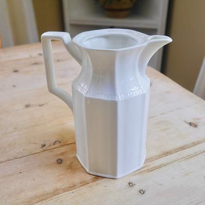 Antique White Pitcher Milk Jug Ironstone With Handle Farmhouse Cottage Chic  Vintage Kitchen Table Decor White Vase 