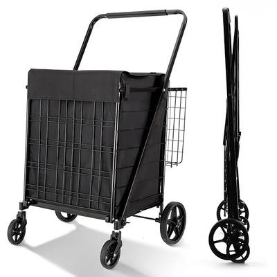 COSTWAY Folding Shopping Cart, Heavy Duty Grocery Utility Cart with Foam  Wrapped Handle & Large Wheels, Versatile Rolling Cart with 22 Gal Metal