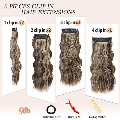 20 Inches Brown Hair Extensions Clip in 4Pcs Hair Extensions Natural Thick  Hairpieces Long Curly Hair Extensions for Women (Light Brown Mixed Blonde
