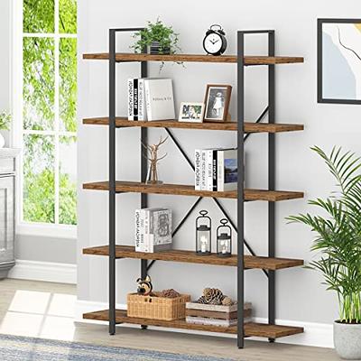 5 Tier Bookshelf, Tall Bookcase Shelf Storage Organizer, Vintage Industrial  Book Shelf for Bedroom, Living Room and Home Office, Solid Wood Bookshelf,  Metal Frame with MDF Board, Brown 