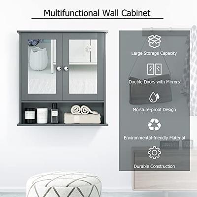 Tangkula Bathroom Wall Cabinet, Wooden Hanging Storage Cabinet with Doors