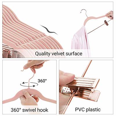 SONGMICS 50 Pack Coat Hangers Non-Slip Clothes Hangers Space-Saving Plastic  Hangers 360°Swivel Rose Gold Hook Light Pink