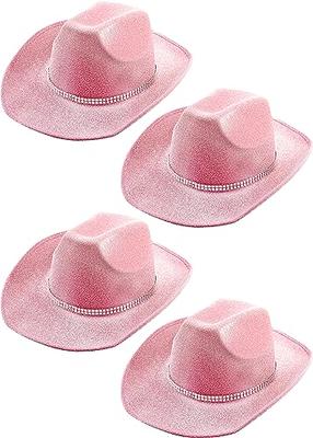 SGBETTER 4 Pack Pink Cowboy Hat Cowgirl Hats with Blinking Sequin Tiara  Crown and Feather Brim for Halloween Cosplay Dress up Cowboy Party