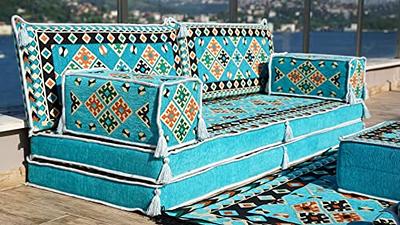 8 Thickness Floor Couches, Blue Arabic Floor Sofa Seating Set