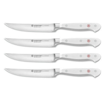 Wusthof Stainless Steel Gourmet 4 Piece Steak Knife Set with White Handles